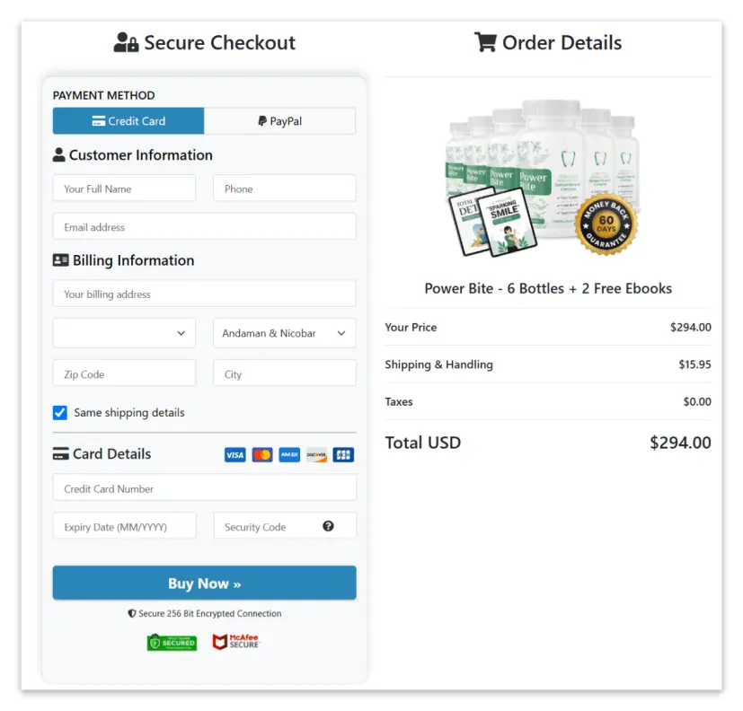 Tonic Greens Secure Checkout Page
